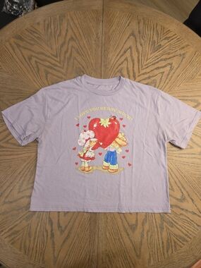 Strawberry Shortcake Vintage Crop Top Lavender Graphic Tee Y2K Aesthetic M